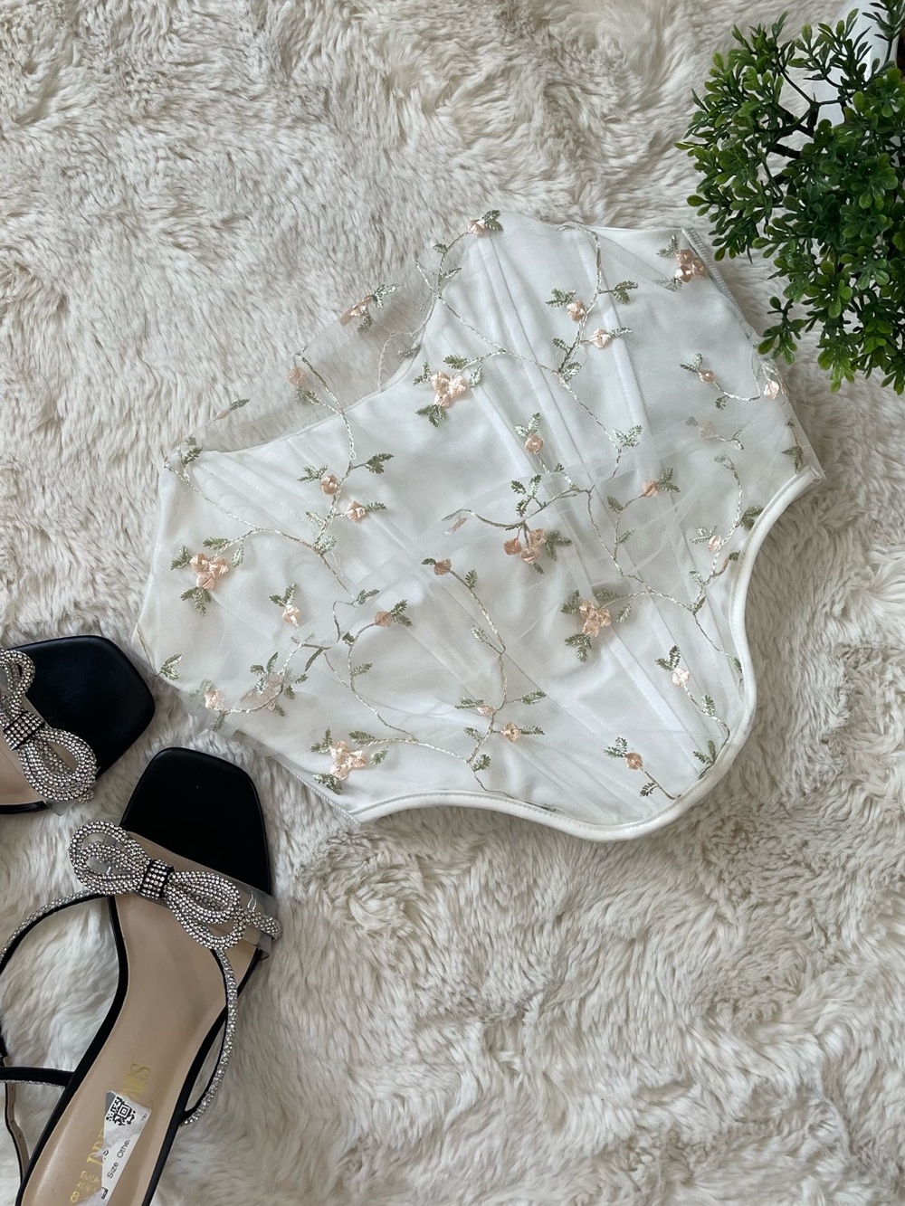 SHEIN Strapless Floral White Mesh Corset Top – Size S/M (Estimated)